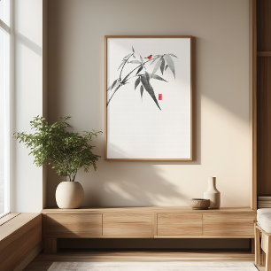 Impression Photo Oiseau zen sur bambou - Peinture murale minimalist