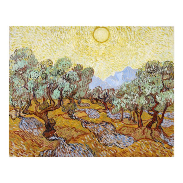 Impression Photo Oliviers au ciel et au soleil jaunes (Devant)