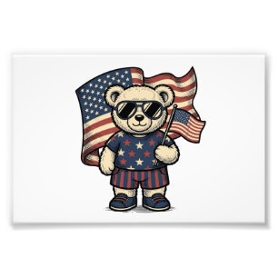 Impression Photo Ours en peluche patriotique vintage gravure concep
