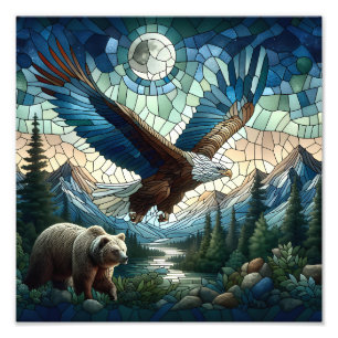 Impression Photo Ours et aigle en mosaïque dans les montagnes Ai Ar