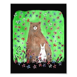 Impression Photo Ours et lapin Amour Couple Bois Animal Art