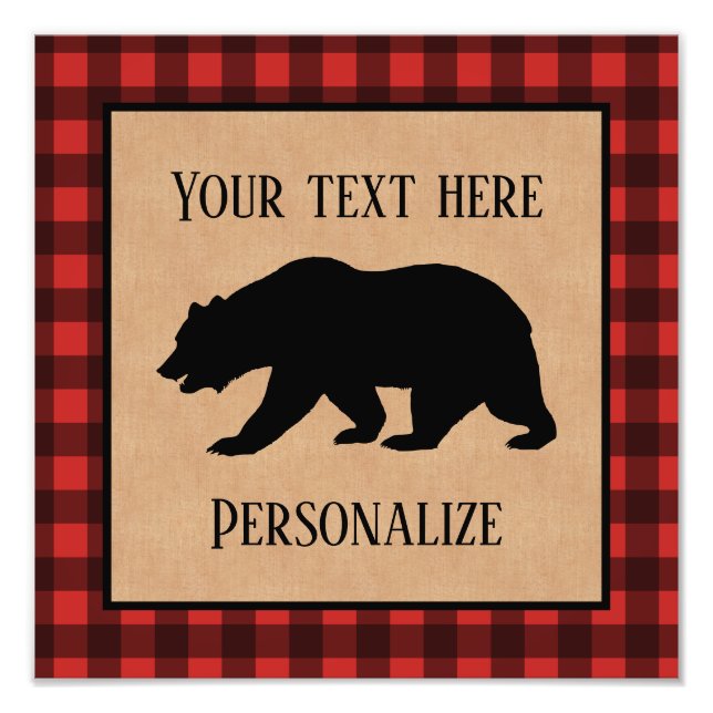 Impression Photo Ours Noir Sur Un Plaid Rouge Et Noir Personnalisé (Devant)