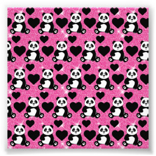 Impression Photo Ours Panda Amoureux des Animaux Cœurs Noirs Paille