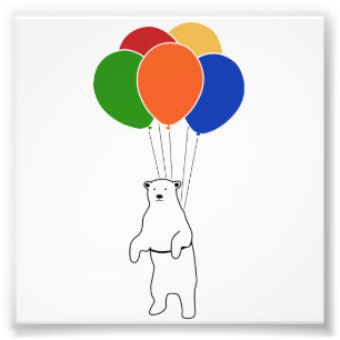 Impression Photo Ours polaire volant avec ballons d'anniversaire