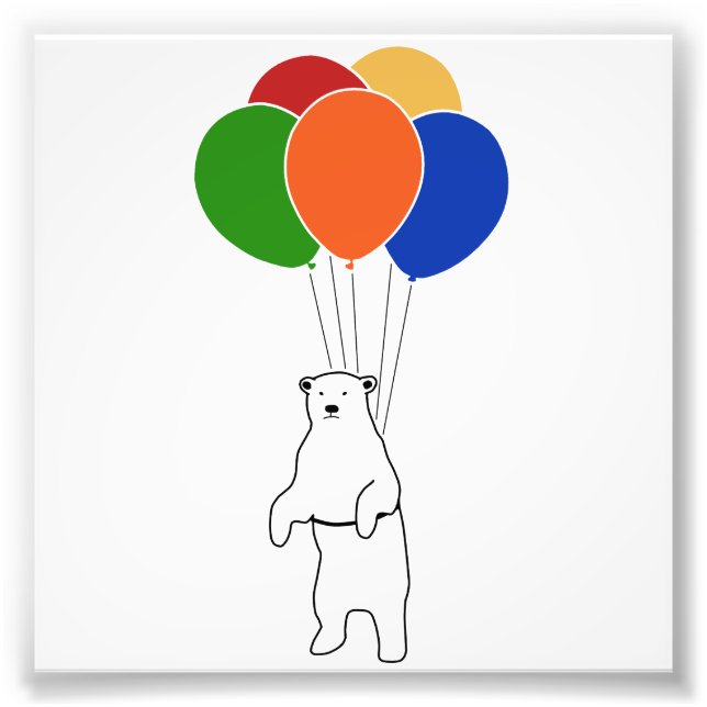 Impression Photo Ours polaire volant avec ballons d'anniversaire (Devant)