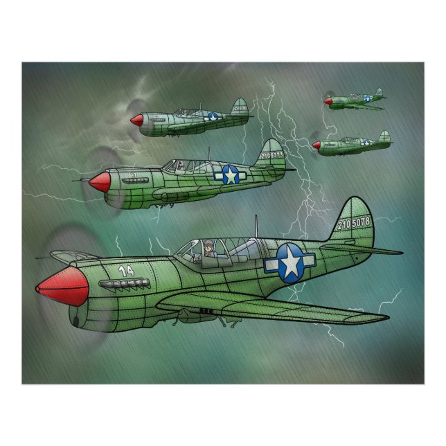 Impression Photo P-40 Warhawks volant dans une affiche orageuse (Devant)