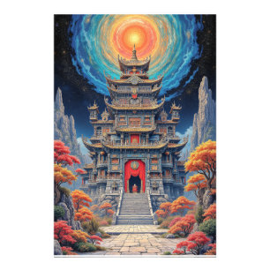 Impression Photo Pagode Mystique sous un Ciel Céleste