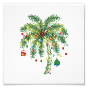 Impression Photo Palmier de Noël tropical avec lumières et ornam