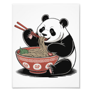 Impression Photo Panda manger Ramen japonais Retro Ukiyo-e Style