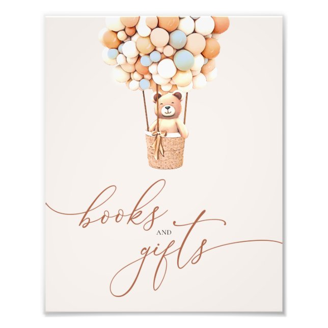 Impression Photo Panneau Baby shower Bear Balloons Livres et Cadeau (Devant)