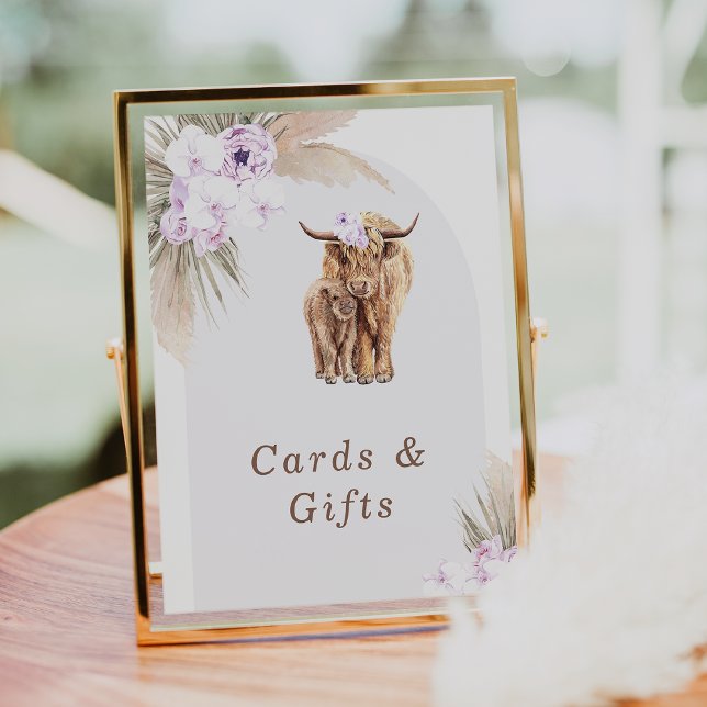 Impression Photo Panneau Boho Lilac Floral Highland Vache Baby show (Boho Lilac Holy Cow Baby Shower Sign, Gender Neutral Highland Cow Baby Shower Sign, Lilac Floral)