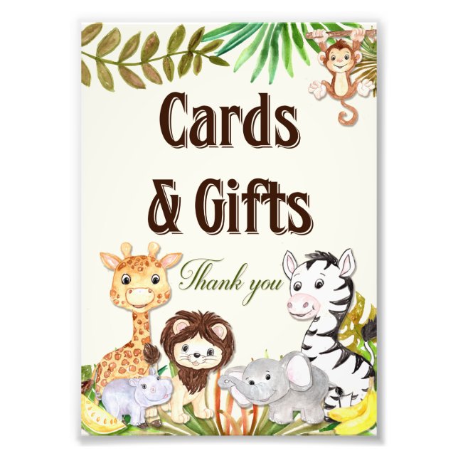 Impression Photo Panneau Cartes et cadeaux Safari, Baby shower (Devant)