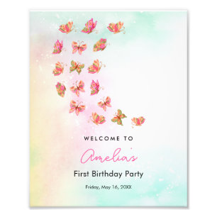 Impression Photo Panneau d'anniversaire Fille Papillon Rose Volant 