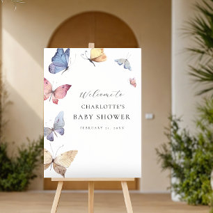 Impression Photo Panneau de bienvenue pour Baby Shower Papillon Fil