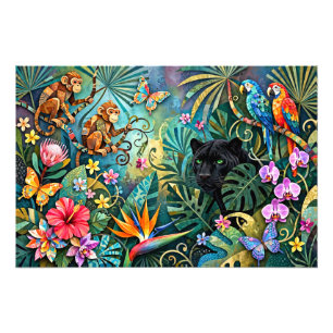 Impression Photo Panthère noire Afrique Collage gai Style Jungle