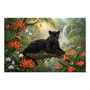 Impression Photo Panthère noire Fleurs de la jungle du Kenya Cascad