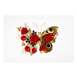 Impression Photo Papillon de fleurs rouges aux roses rouges