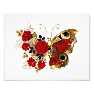 Impression Photo Papillon de fleurs rouges aux roses rouges