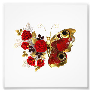 Impression Photo Papillon de fleurs rouges aux roses rouges