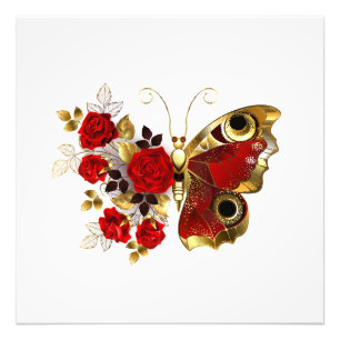 Impression Photo Papillon de fleurs rouges aux roses rouges