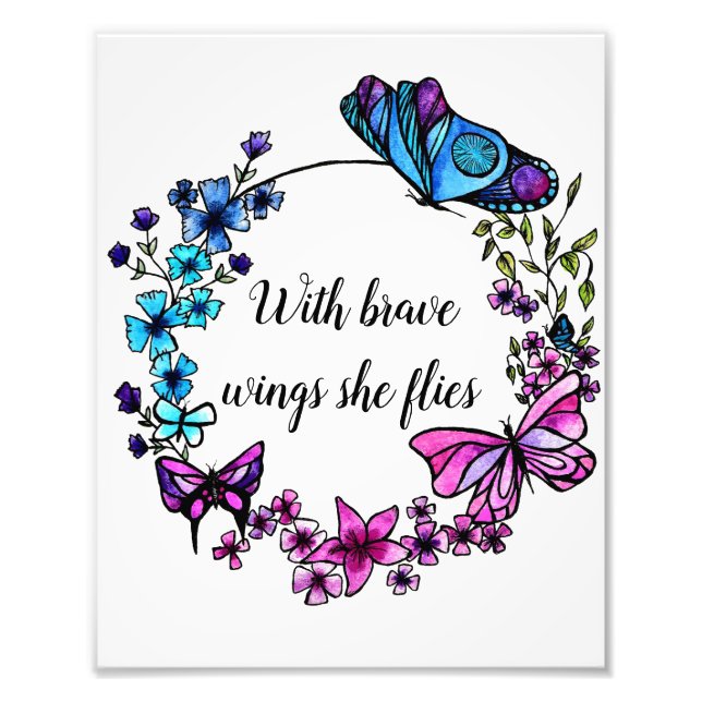 Impression Photo Papillon et fleurs Guillemets ou nom personnalisés (Devant)