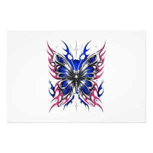 Impression Photo Papillon métallique bleu rose flammes – Gothique
