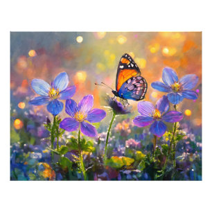 Impression Photo Papillon minuscule sur les Fleurs sauvages au leve
