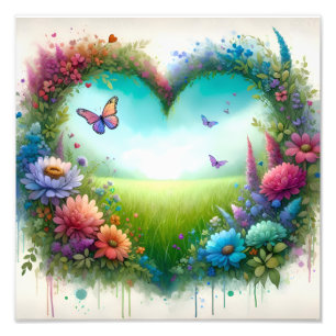 Impression Photo Papillon Motif Floral à Cœur en Aquarelle