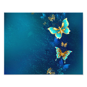 Impression Photo Papillons d'or sur un Arrière - plan bleu