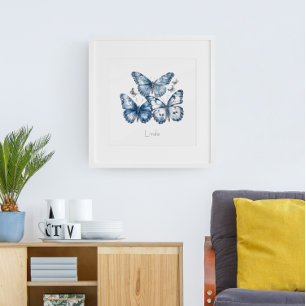 Impression Photo Papillons en bleu de Delft, personnalisable