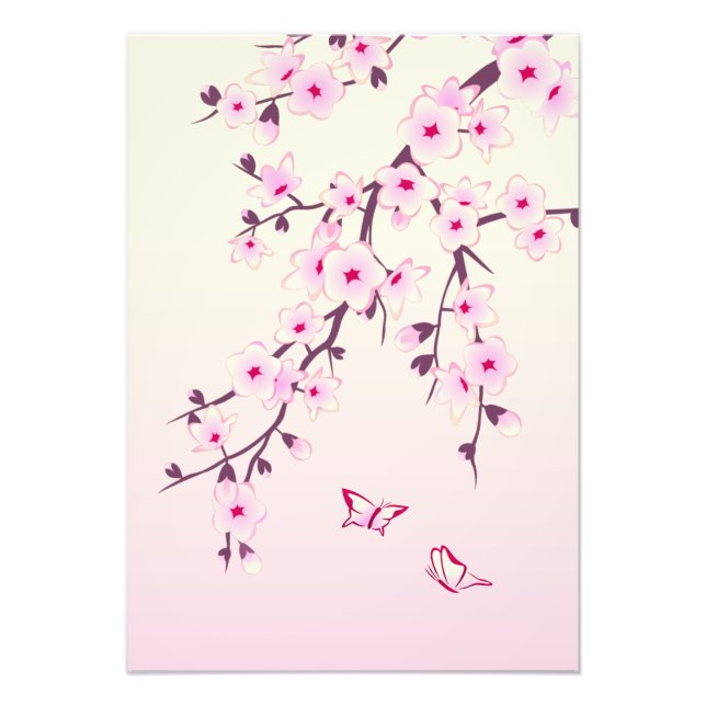 Impression Photo Papillons floraux en fleurs de cerisier rose (Devant)