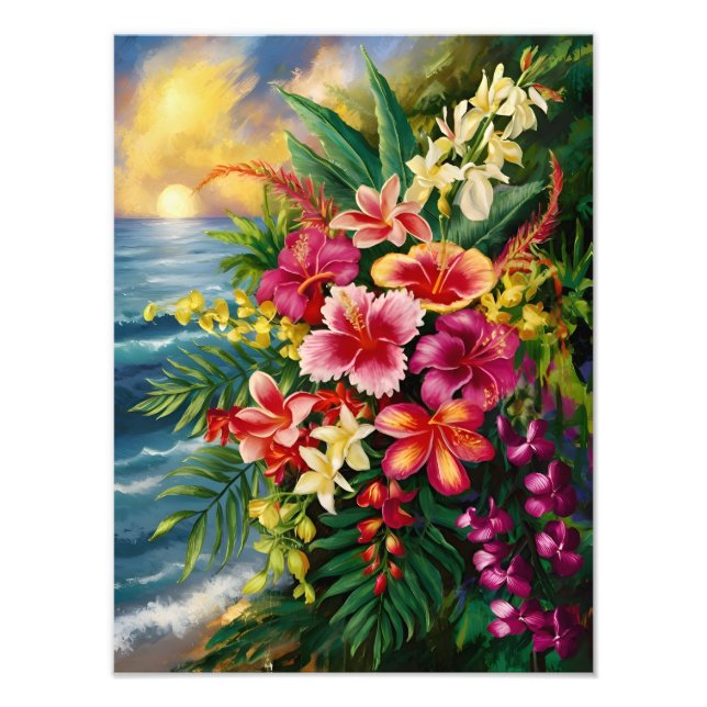 Impression Photo Paradis trouvé : Fleurs tropicales au bord de l'oc (Devant)
