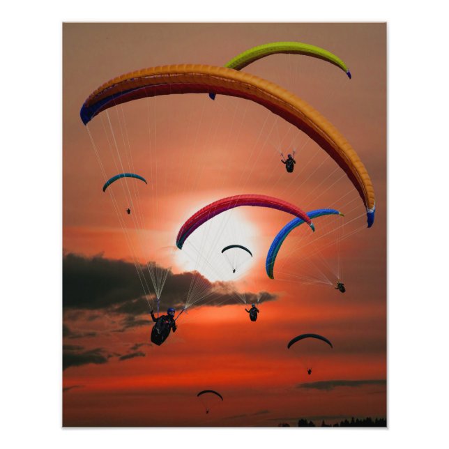 Impression Photo Parapente au coucher du soleil (Devant)