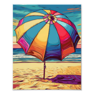 Impression Photo Parapluie multicolore au milieu du sable