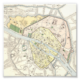 Impression Photo Paris, France : Carte historique, Vintage