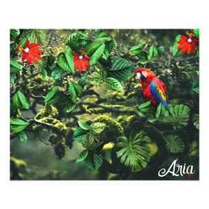 Impression Photo Parrot écarlate macaw dans la jungle avec des fleu
