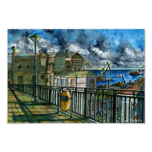 Impression Photo Paseo Mirador de Valparaíso (Acuarela):  (Devant)