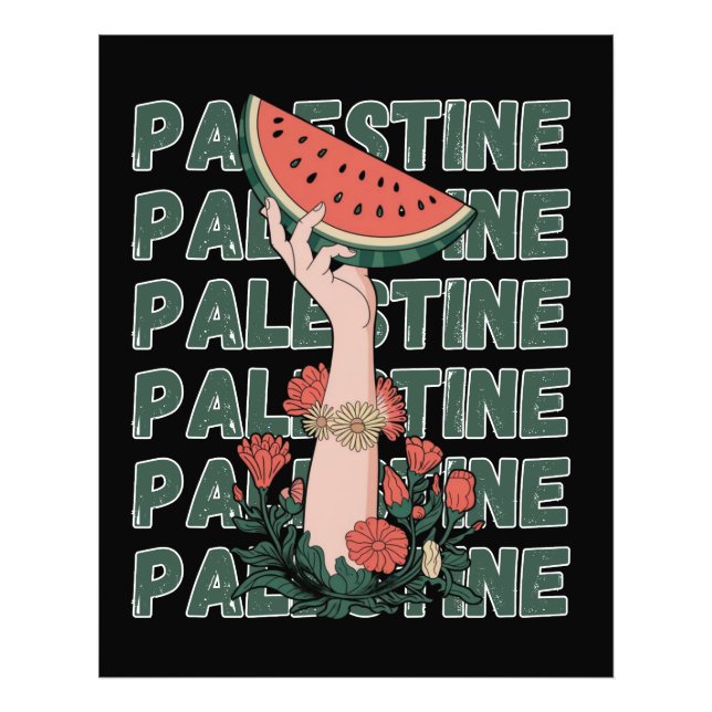 Impression Photo pastèque, fleurs et palestine Texte Répéter (Devant)