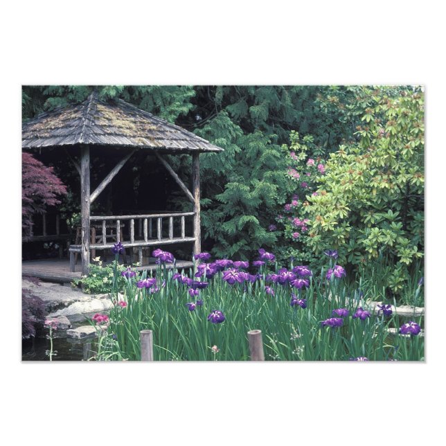 Impression Photo Pavillon en bois dans le Jardin Sunken dans (Devant)