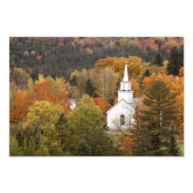 Impression Photo Paysage d'automne avec église, Vermont, USA (Devant)