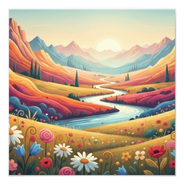 Impression Photo Paysage de montagne moderne et coucher de soleil v (Devant)