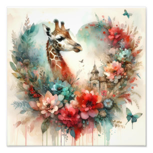 Impression Photo Paysage Fleurs de girafe aquarelle florale safari