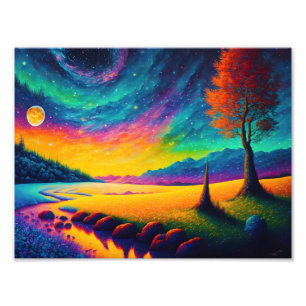 Impression Photo Paysage nocturne surréaliste et coloré