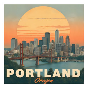 Impression Photo Paysage Rétro de Portland Oregon Voyage Vintage 