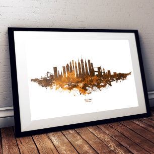 Impression Photo Paysage urbain de New York à l'aquarelle en orange