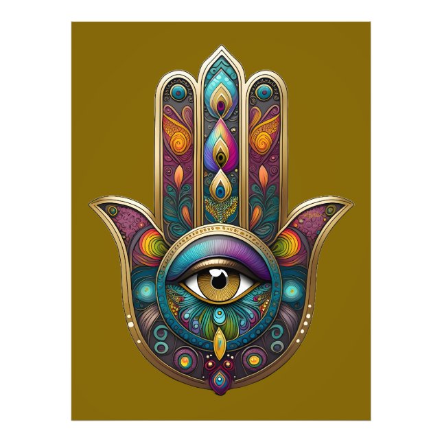 Impression Photo Peacock Colors Hamsa w/ Gold Third Eye (Devant)