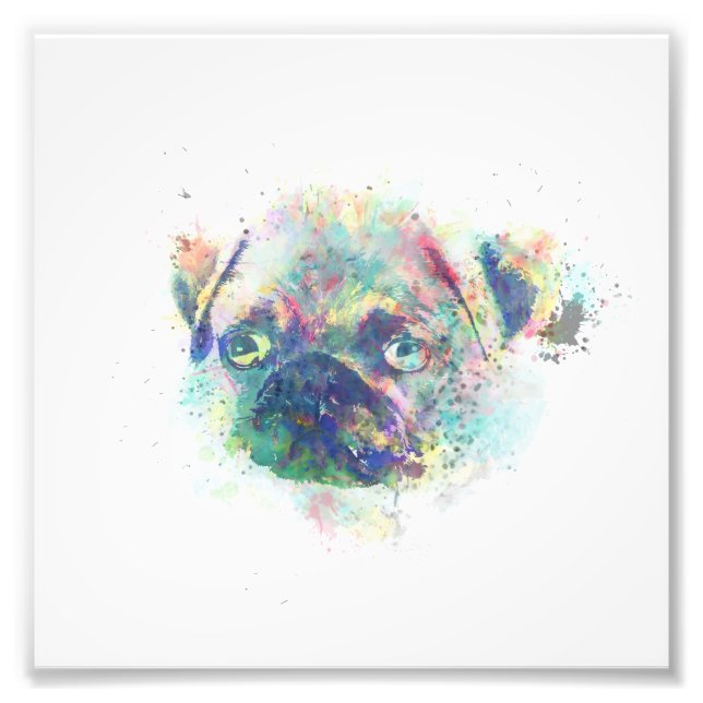 Impression Photo Peinture à l'aquarelle de chiot mignonne carlin (Devant)