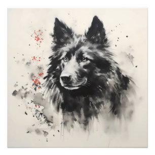 Impression Photo Peinture à l'encre de chien de compagnie