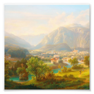 Impression Photo Peinture à l'huile de village alpin européen vinta