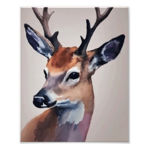 Impression Photo Peinture d'aquarelle Wild Deer Portrait, Cerf
